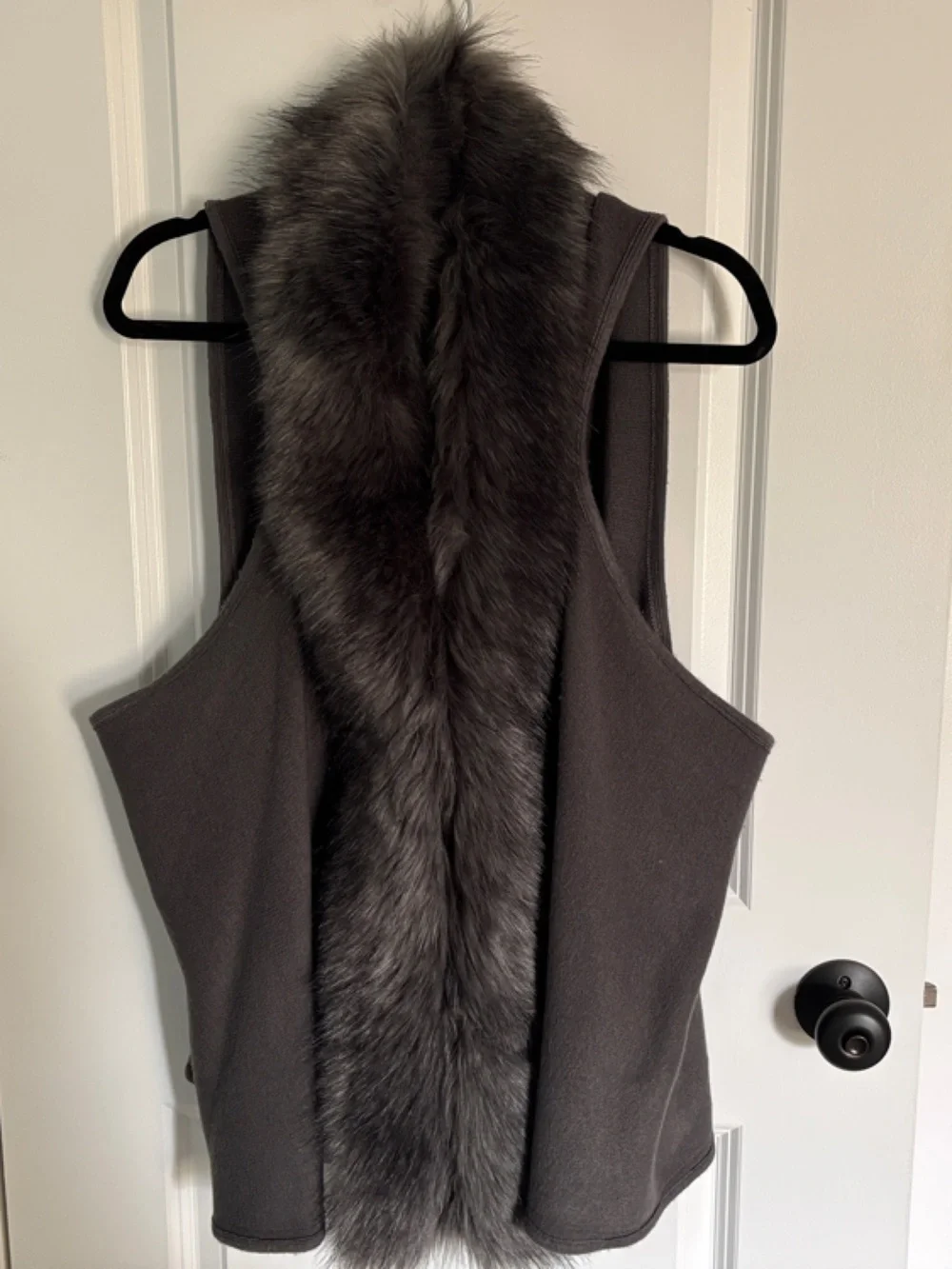 Surell Gray Faux Fur-Trim Sleeveless Cardigan